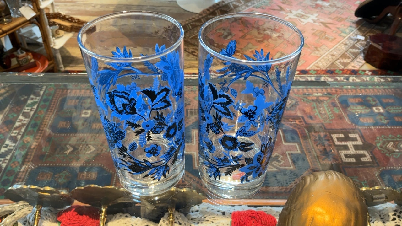 Set of 8 Blue Floral Glasses