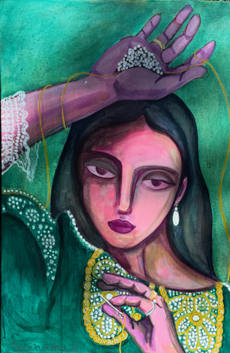 Palm Full of Pearls by Loosahatchie, Acrylic on Canvas, 24x36 