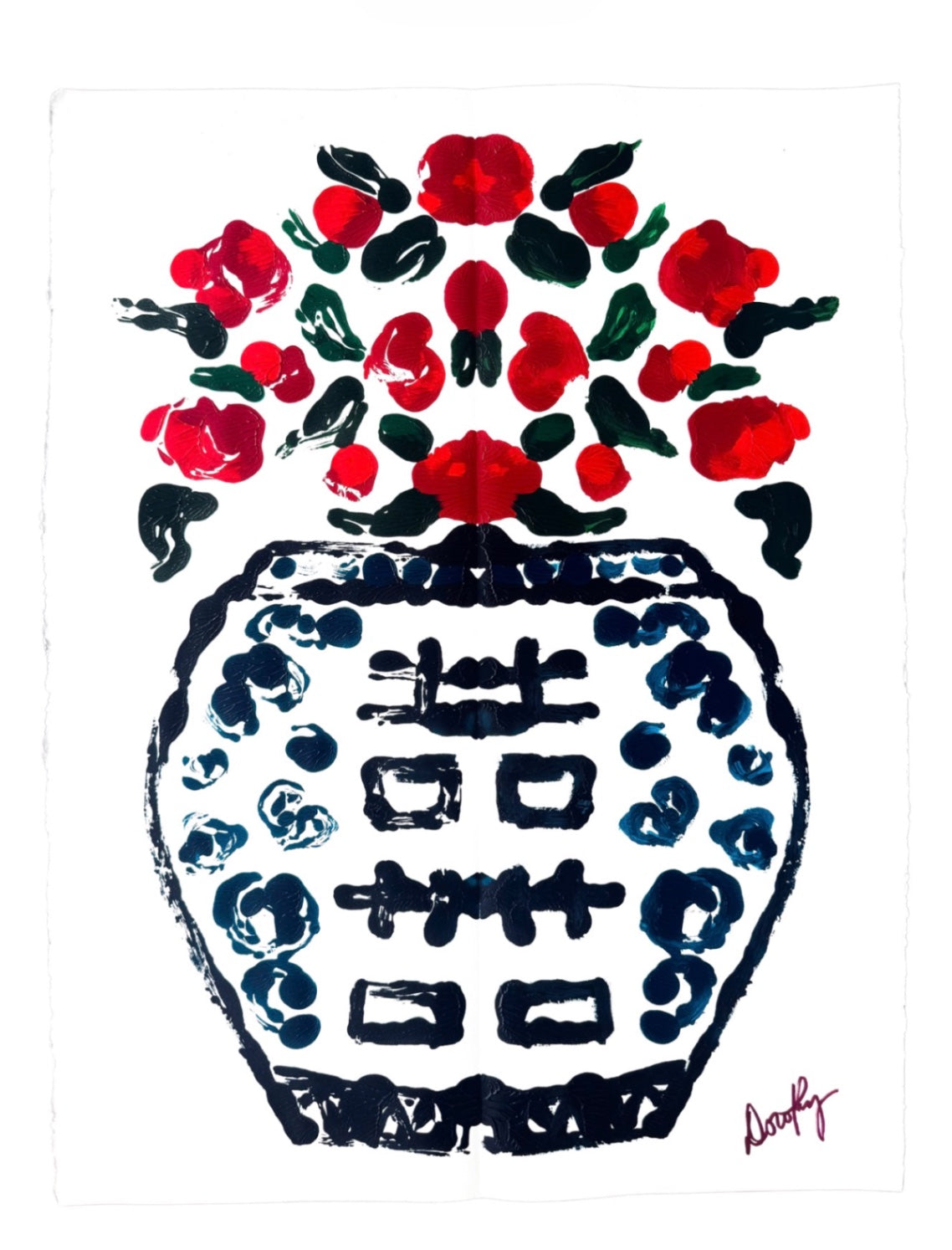 Double Happiness Ginger Jar Rorschach Series in Red, 22x30”