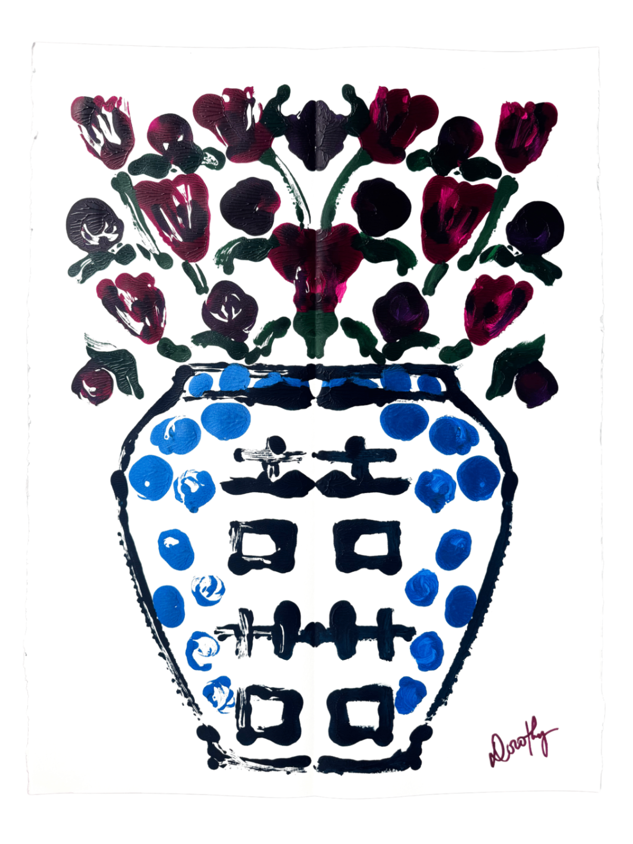 Double Happiness Ginger Jar Rorschach Series in Plum, 22x30”