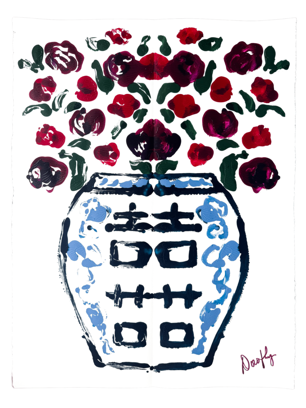 Double Happiness Ginger Jar Rorschach Series in Red & Burgundy, 22x30”