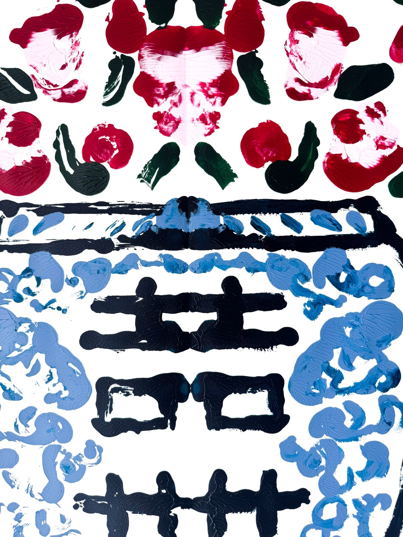 Double Happiness Ginger Jar Rorschach Series in Red and Pink, 22x30”