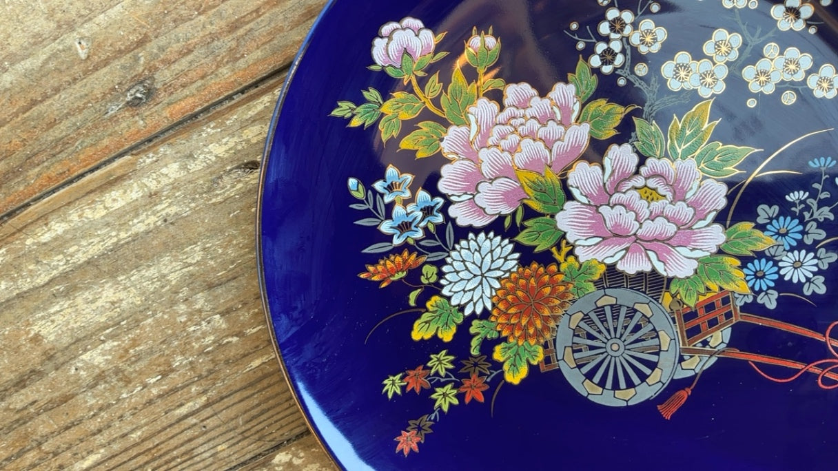 Navy and Floral Plate (10.5”)