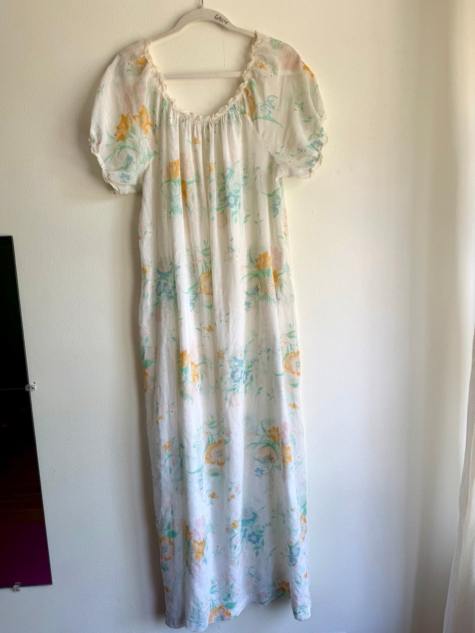 70s Bloomingdales semi sheer floral maxi dress