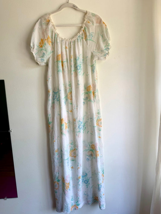 70s Bloomingdales semi sheer floral maxi dress