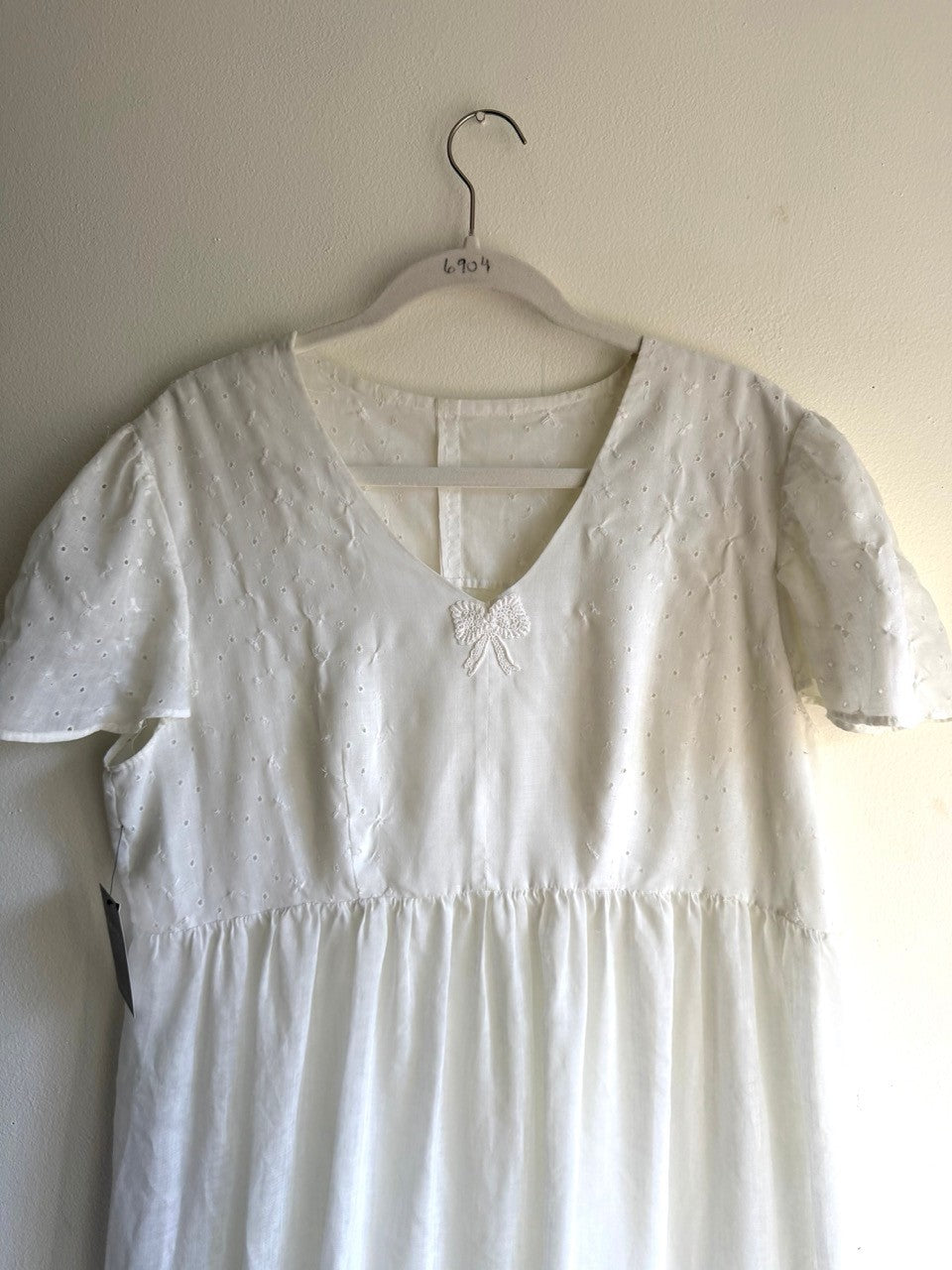 70s semi sheer eyelet bodice maxi dress
