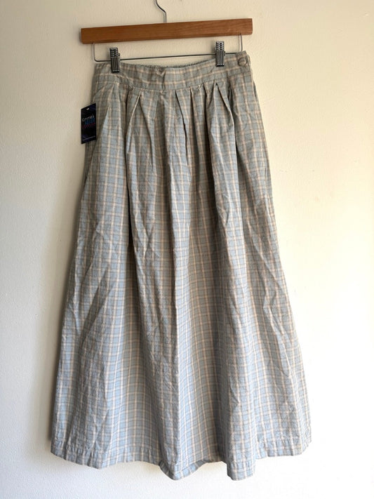 80s blue/beige plaid midi skirt