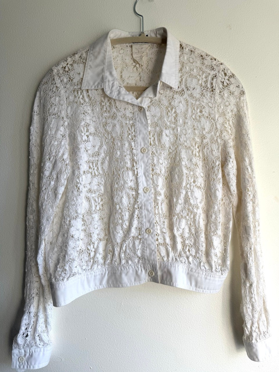 90s white lace button up shirt