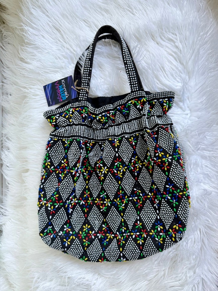 70s black beaded purse