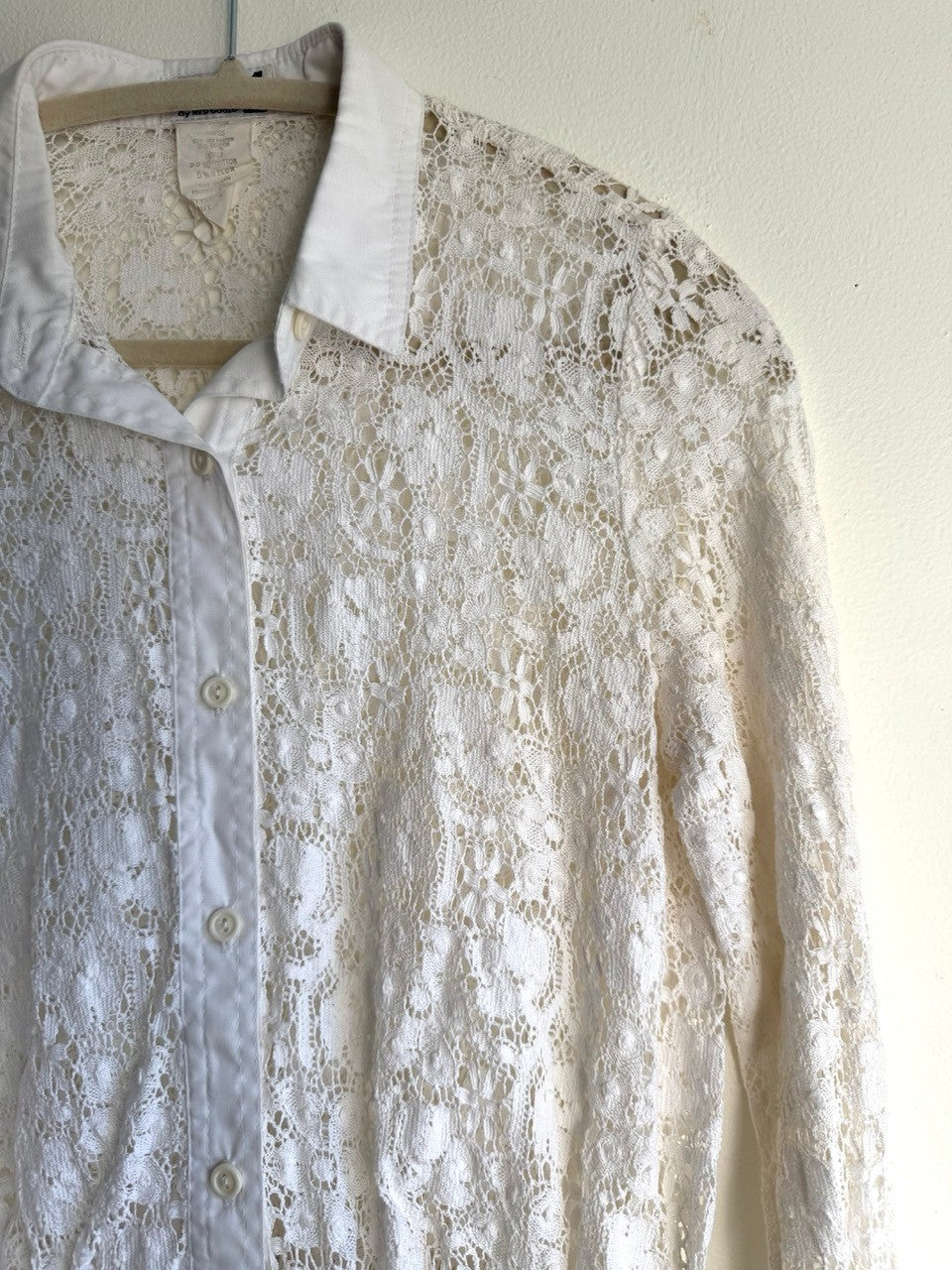 90s white lace button up shirt