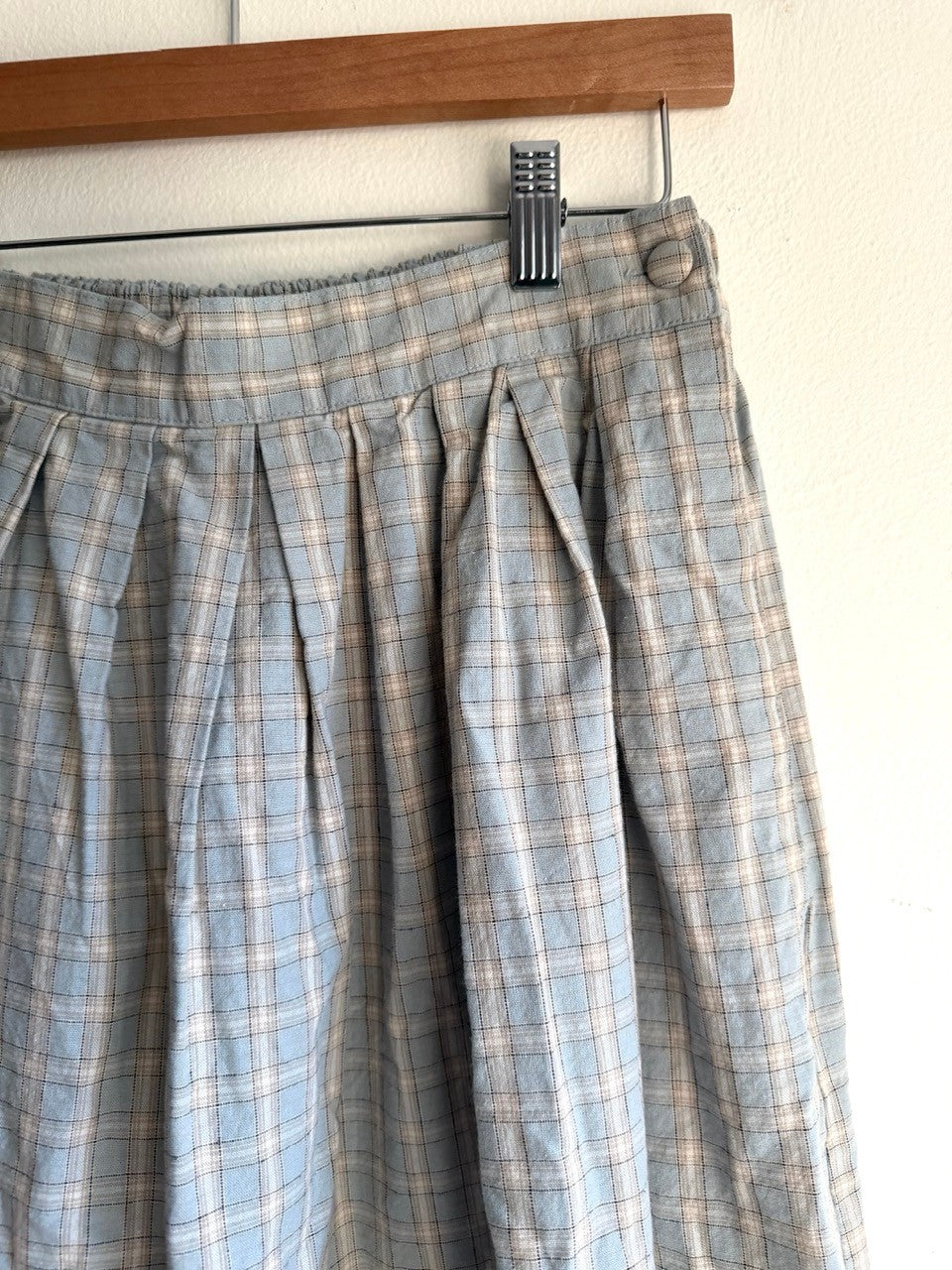 80s blue/beige plaid midi skirt