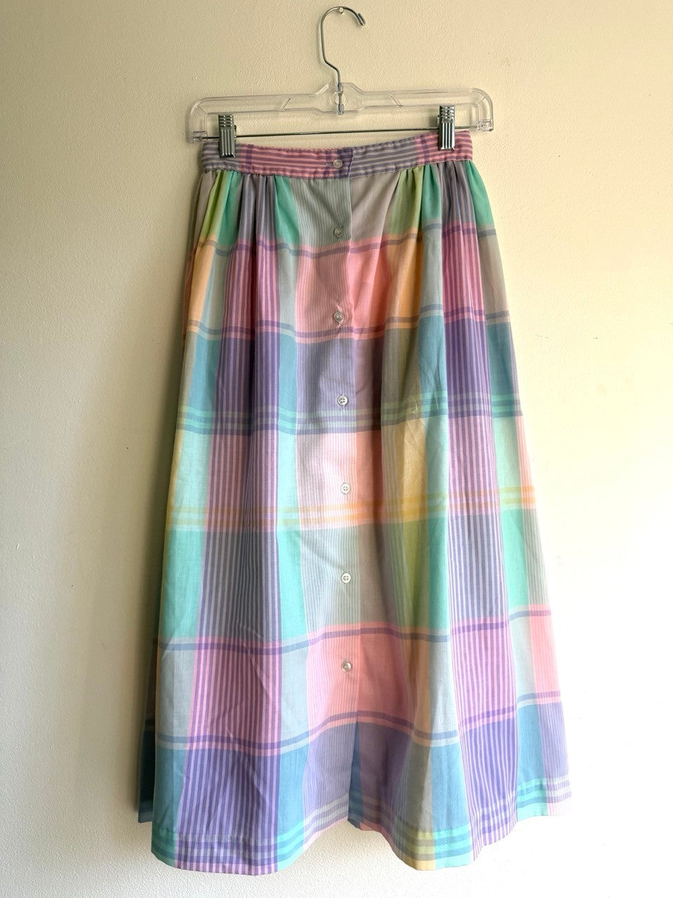 70s pastel plaid midi skirt