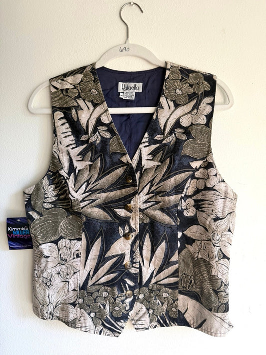 90s tropical garden linen vest/shorts set