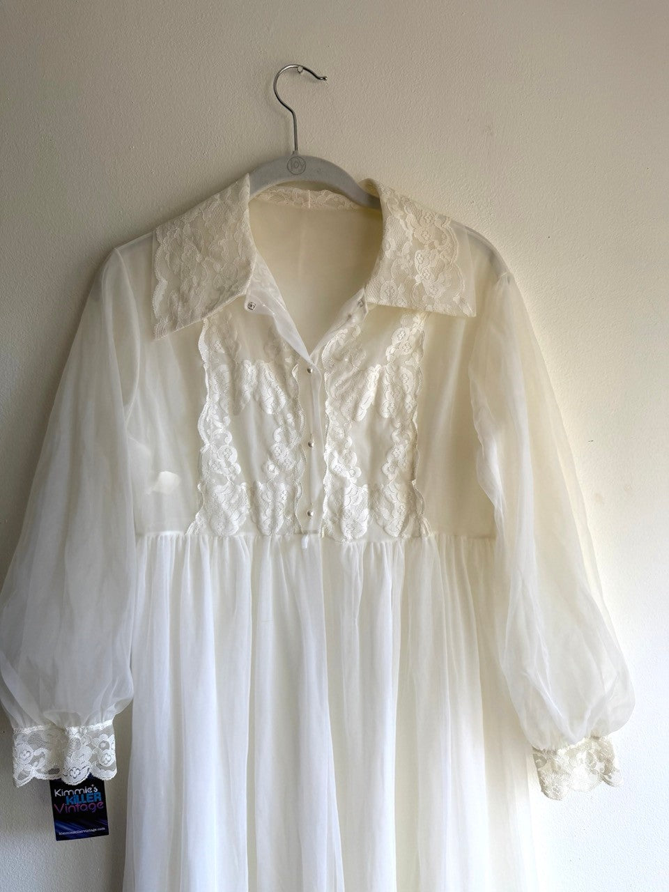 70s ivory sheer long kimono robe