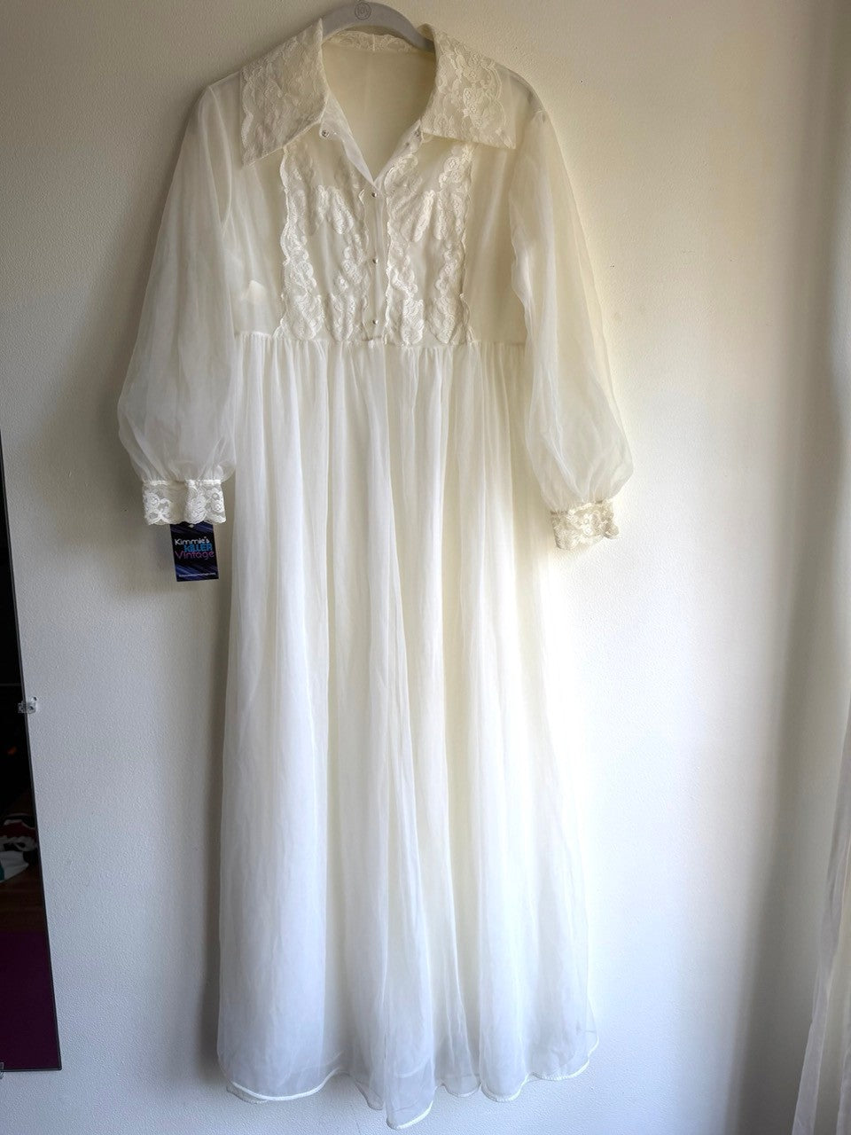 70s ivory sheer long kimono robe