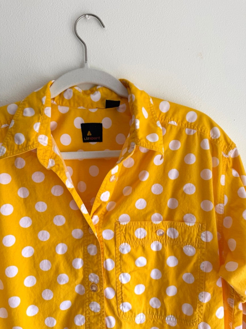 80s Liz Wear yellow polka dot shirt
