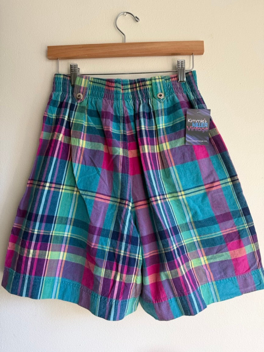 80s vibrant plaid bermuda shorts