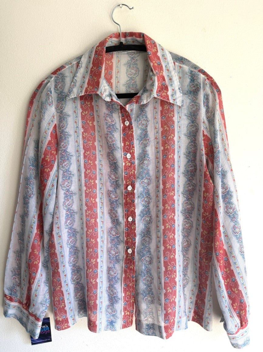 70s floral dagger collar shirt