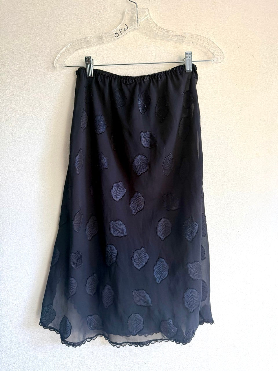 80s black semi sheer leaf cami/slip set