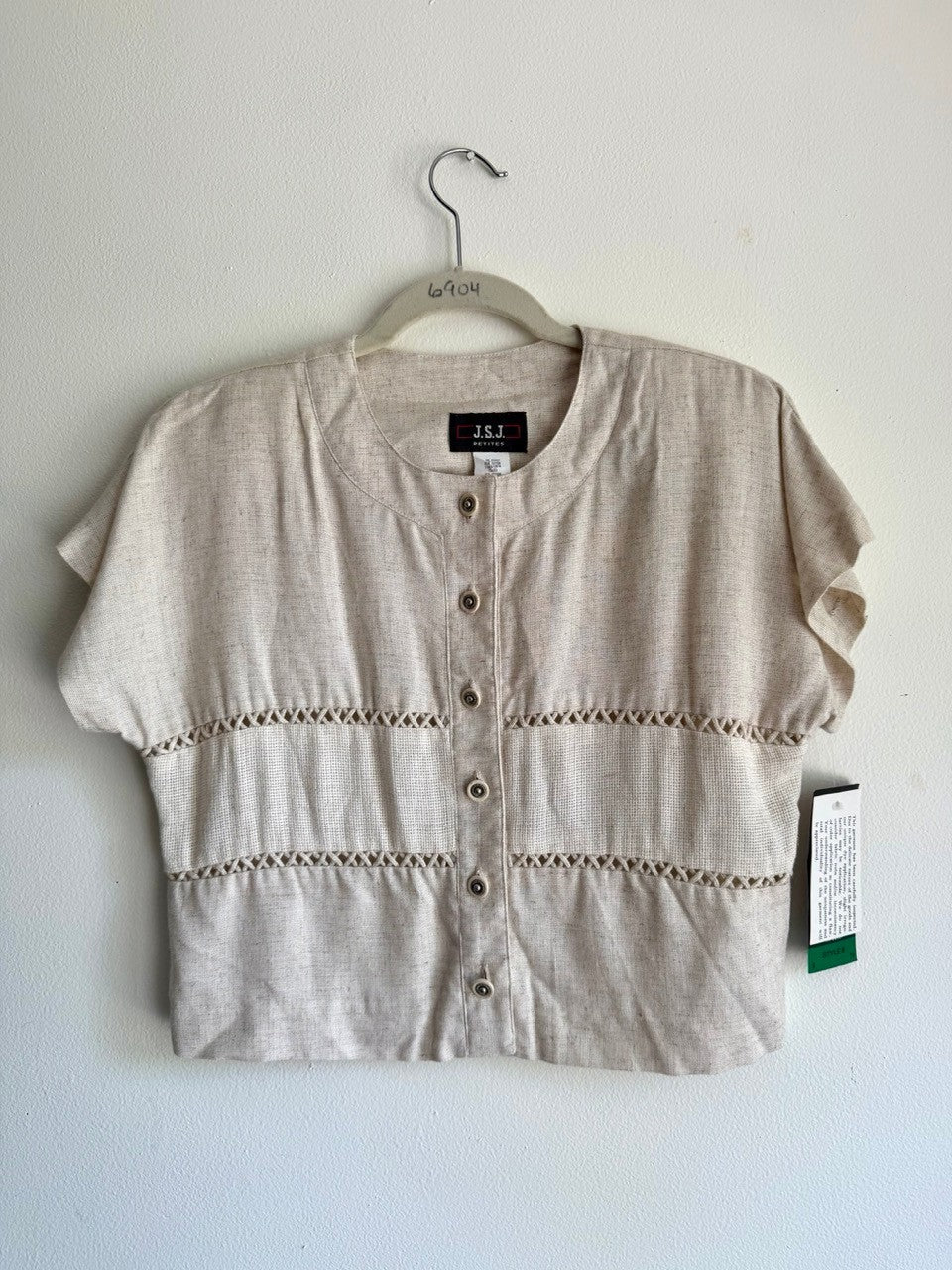 80s cream linen two piece shorts set
