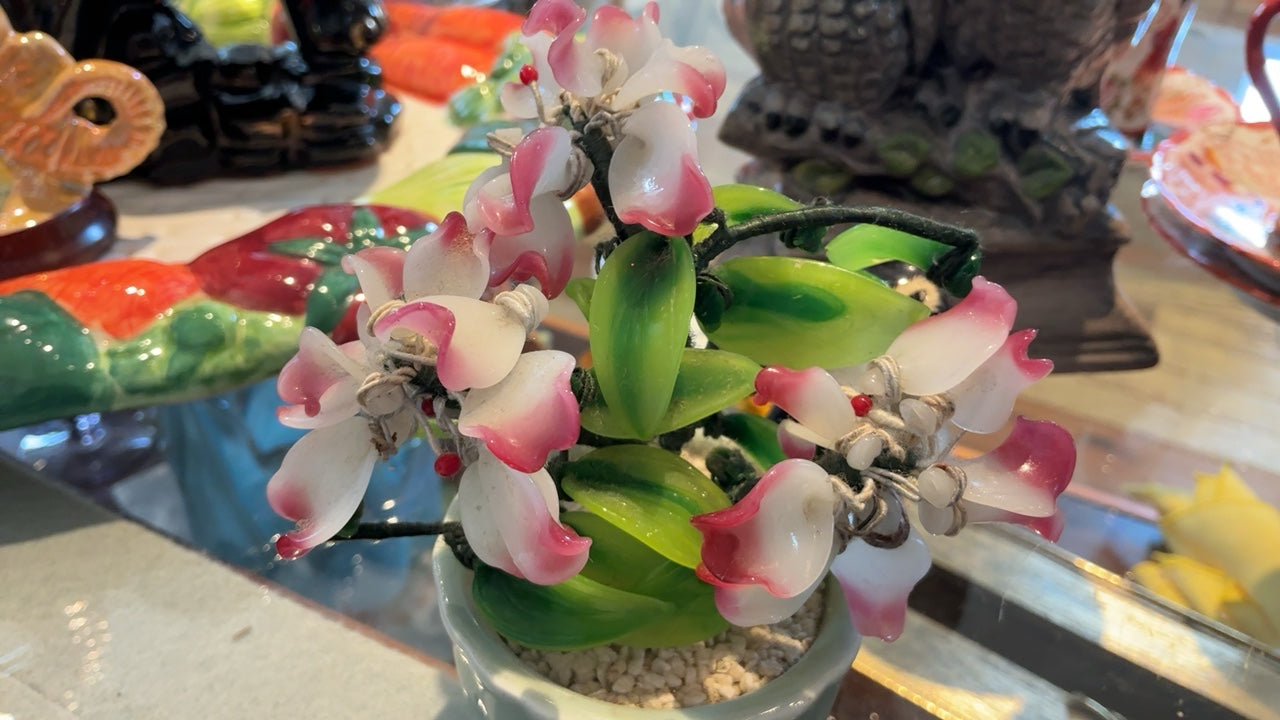 Small Glass Japanese Blossoms in Pot