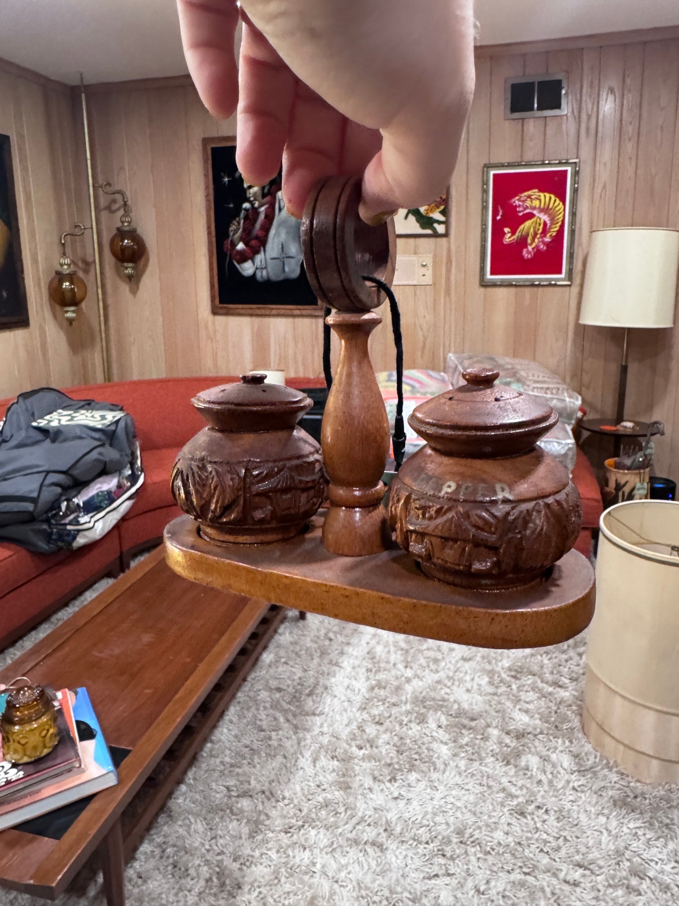 Fiji Wooden Salt & Pepper Shakers with Stand