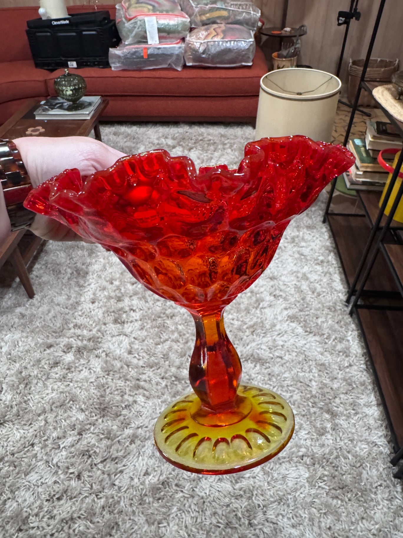 Vintage Fenton Amberina Pedestal Compote