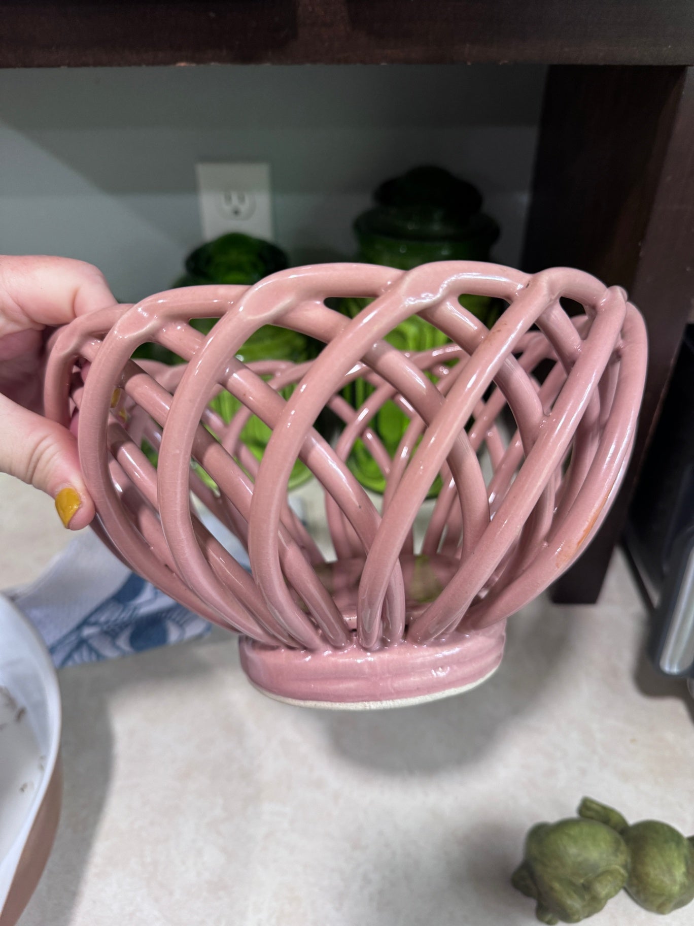 Vintage Pink Ceramic Open Weave Bowl