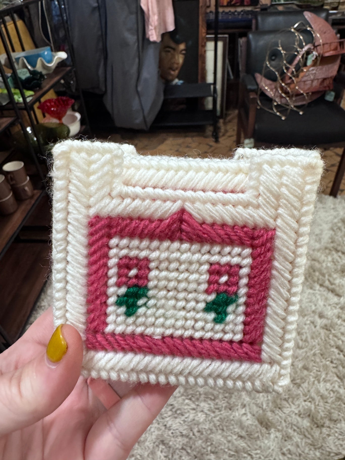 Vintage Handmade Plastic Canvas Coaster Set