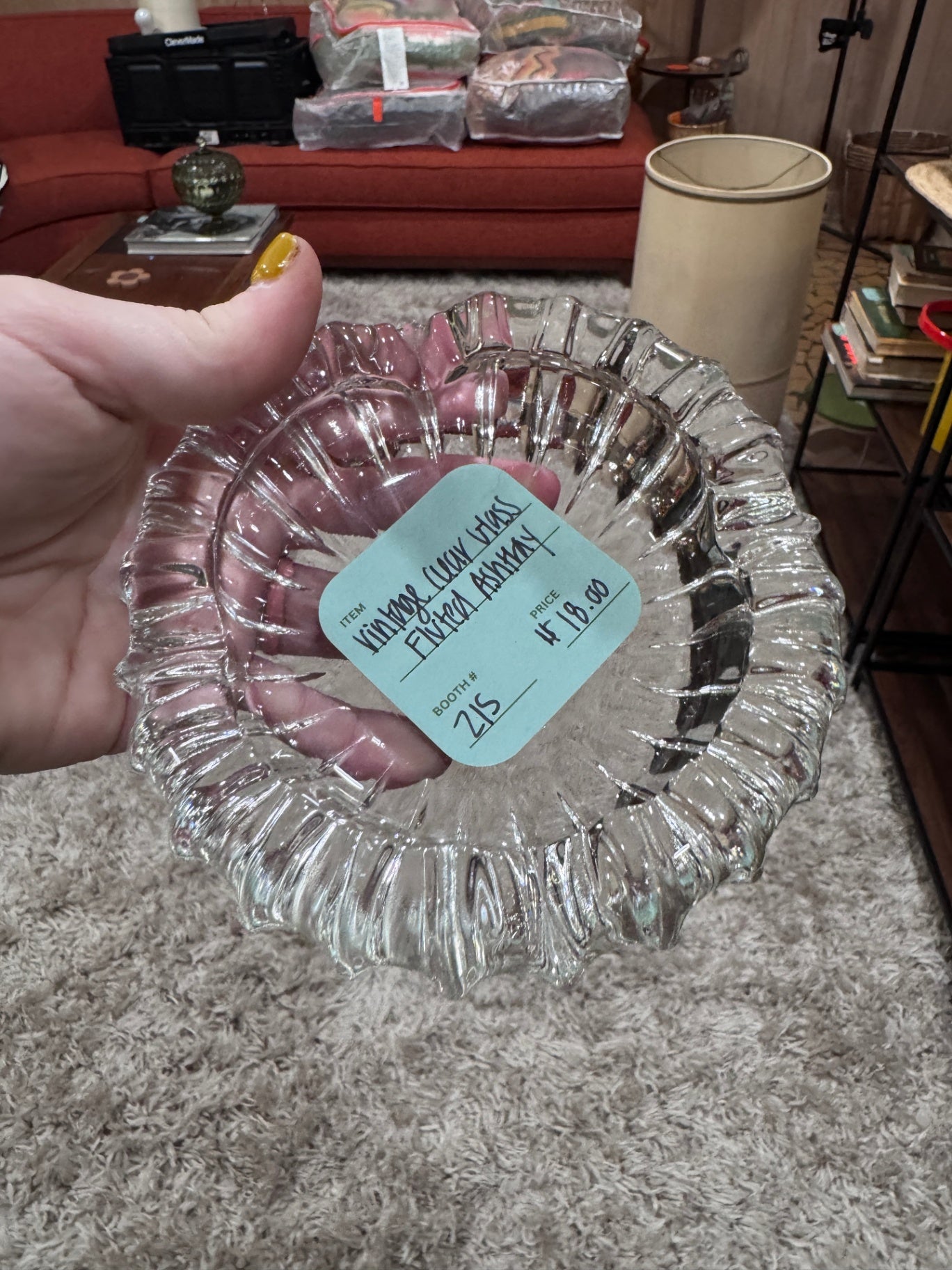 Vintage Clear Glass Fluted Ashtray 