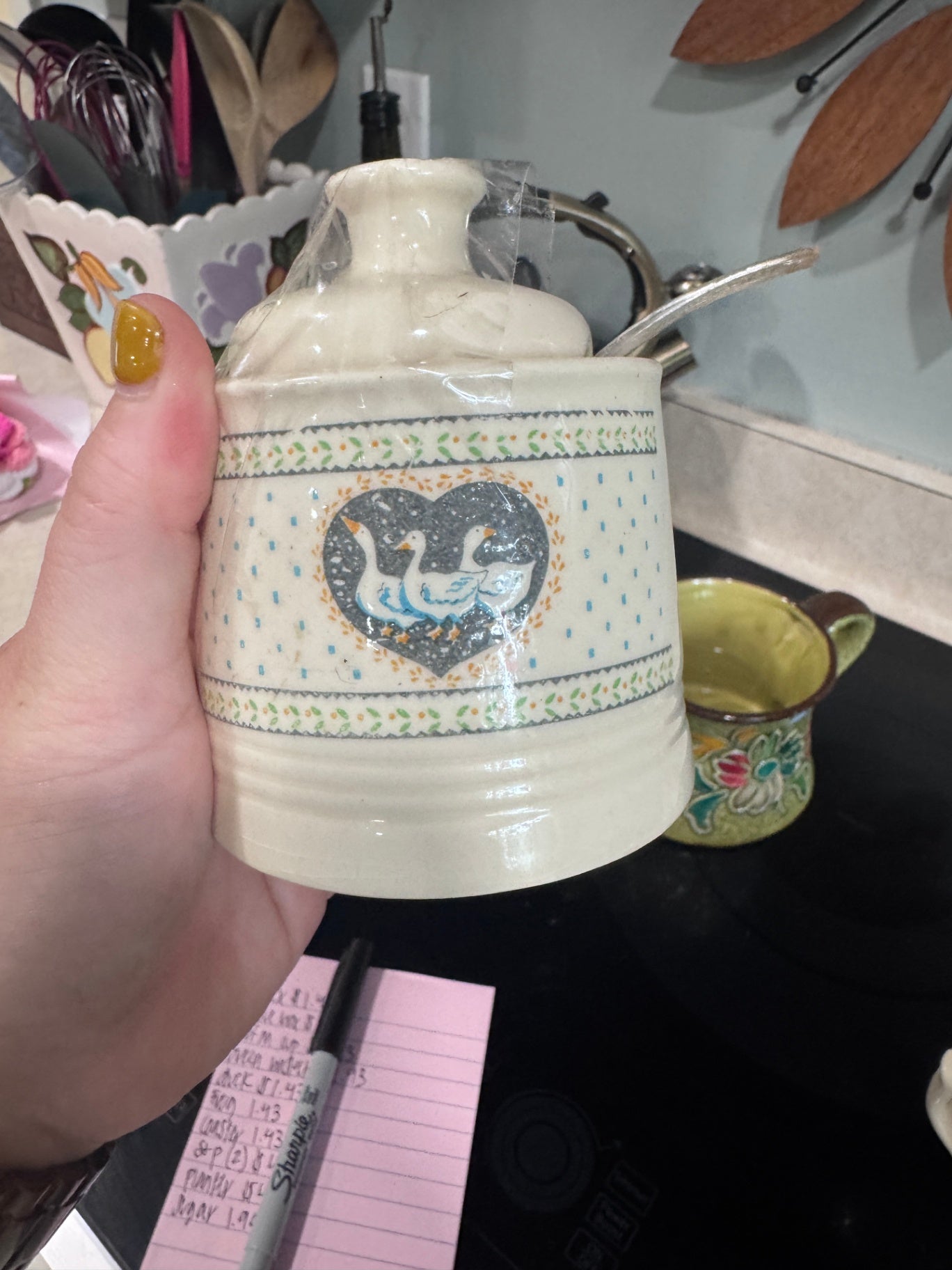 Vintage Geese Sugar Bowl with Spoon