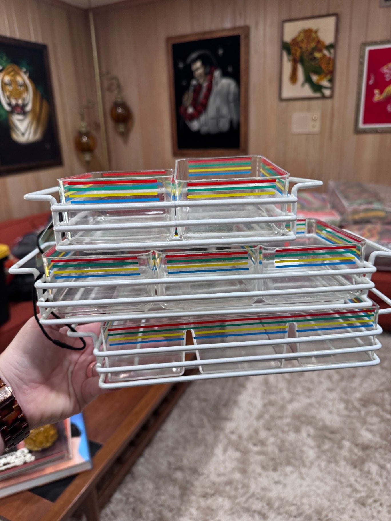 1980s Rainbow Stripe Acrylic Container Set