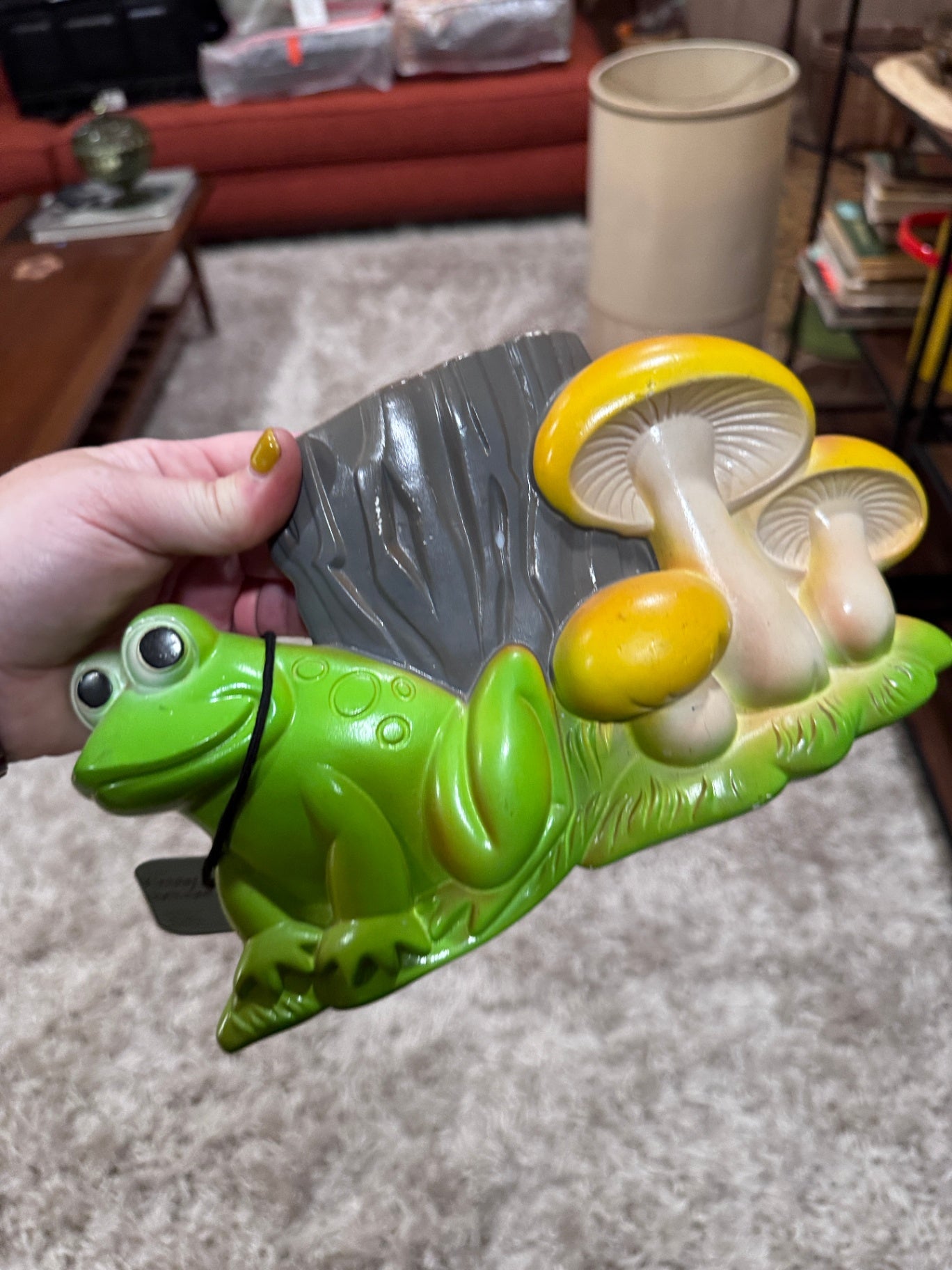 Vintage Miller Studio Chalkware Frog with Mushroom