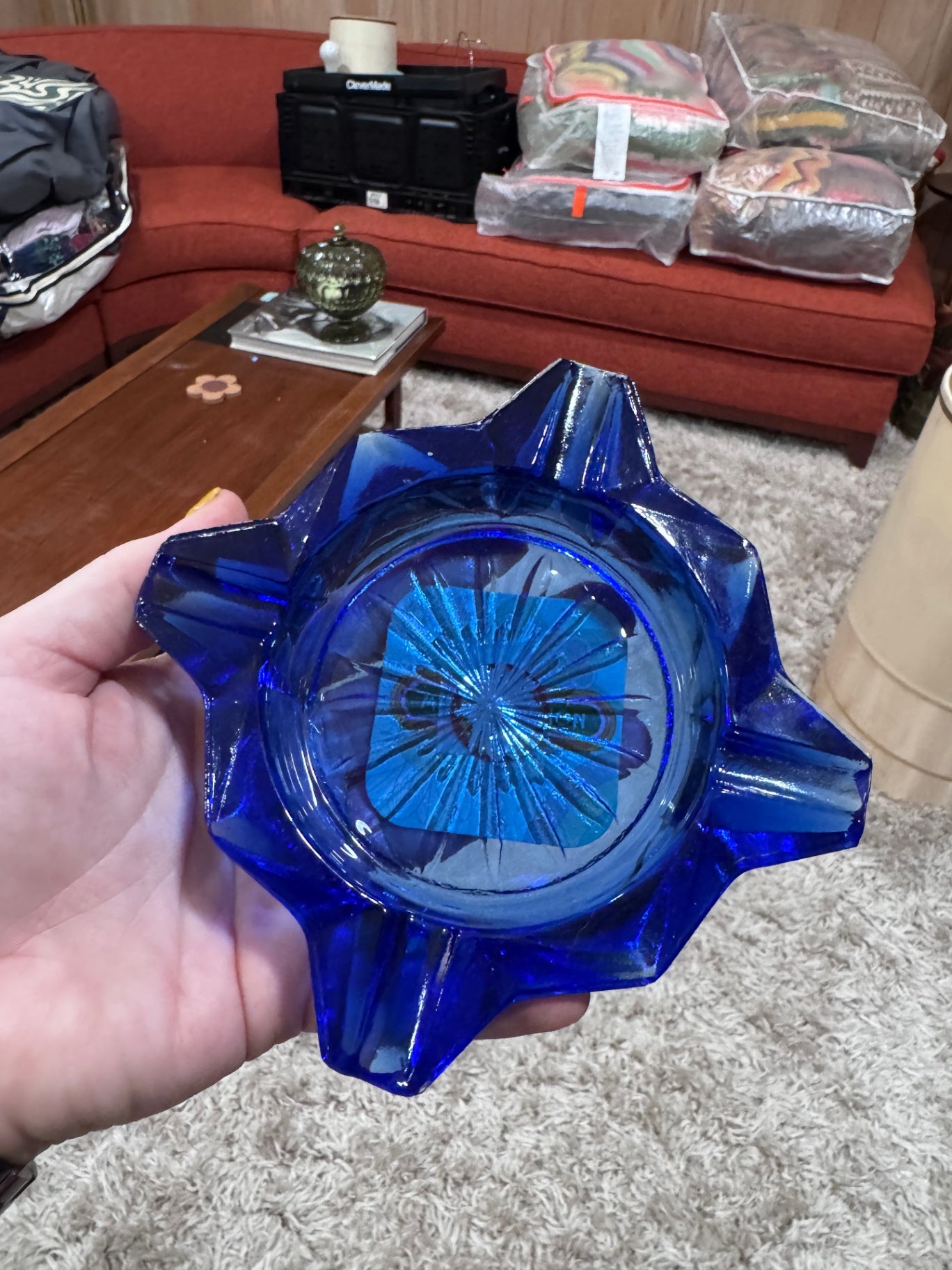 Vintage Cobalt Blue Starburst Ashtray 