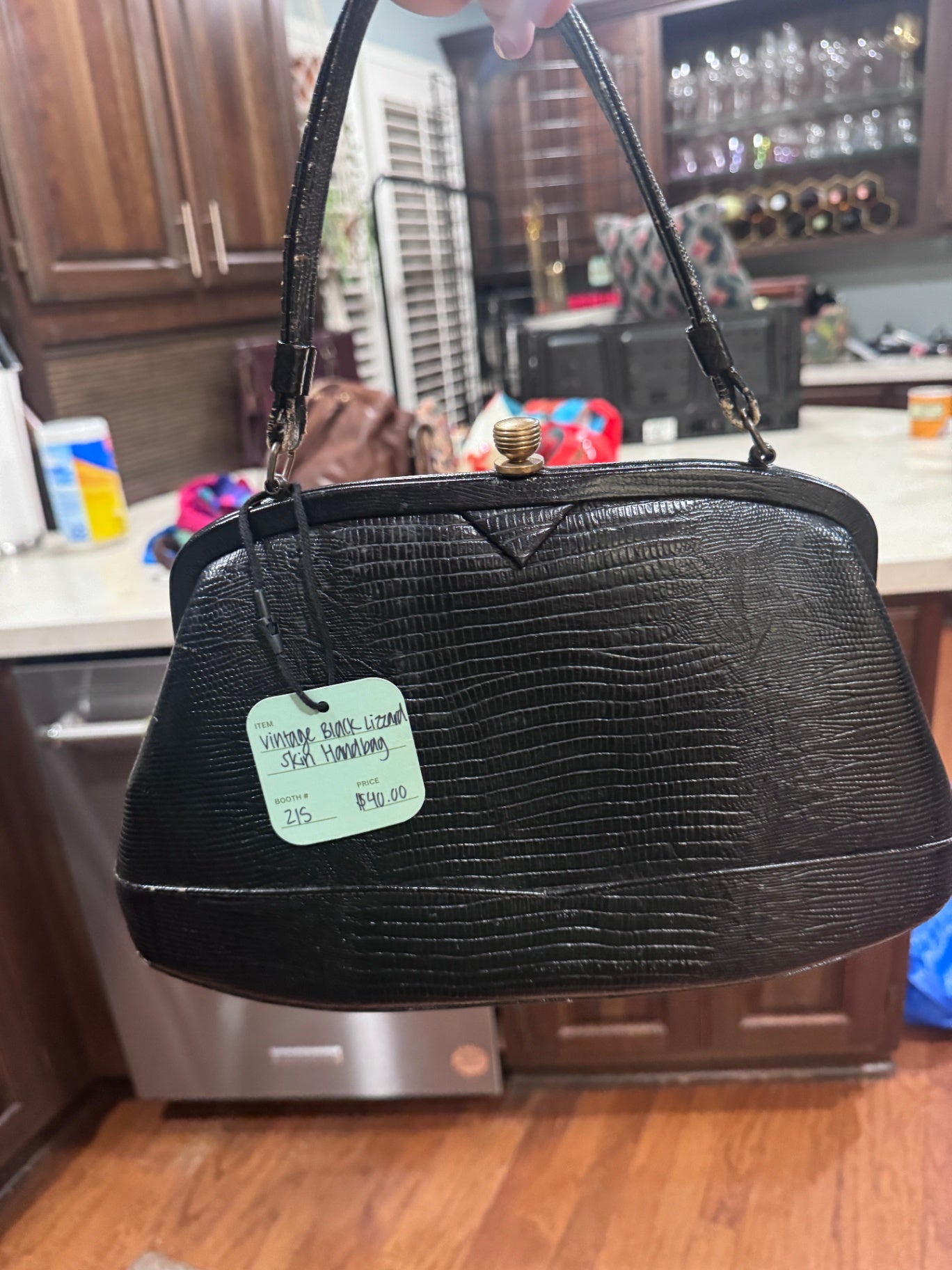 Vintage Black Lizzard Skin Handbag