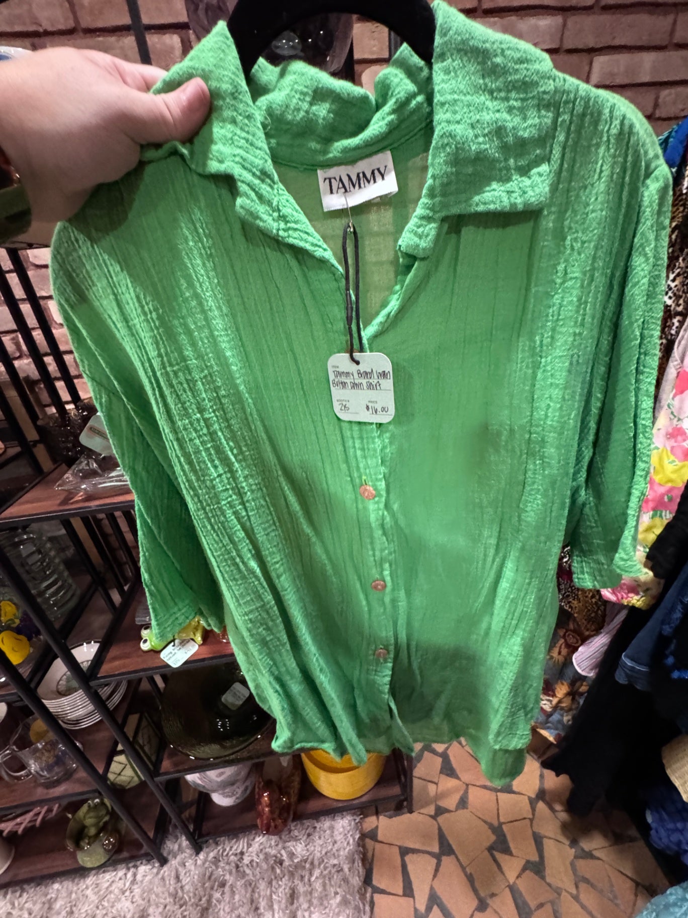 Tammy Brand Green Button Down Linen Shirt