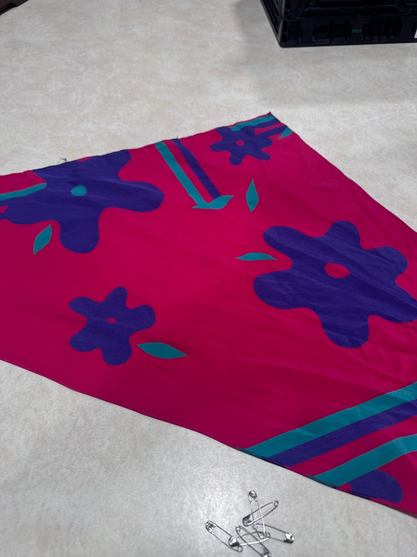 Vintage Pink with Purple Flowers Head Scarf