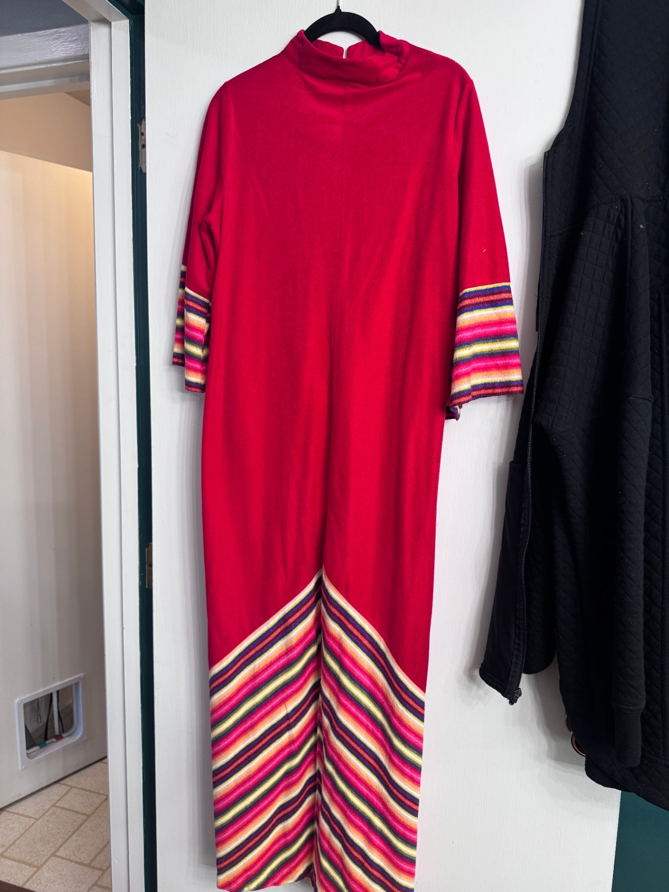 Vintage 1970 Red Stripped House Dress