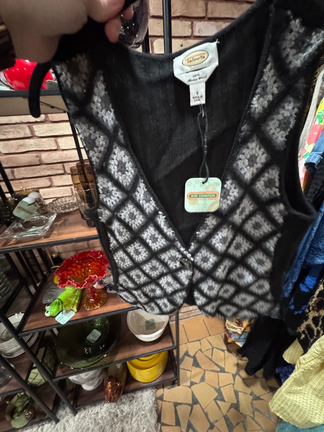 Talbots Granny Square Merino Wool Sweater Vest