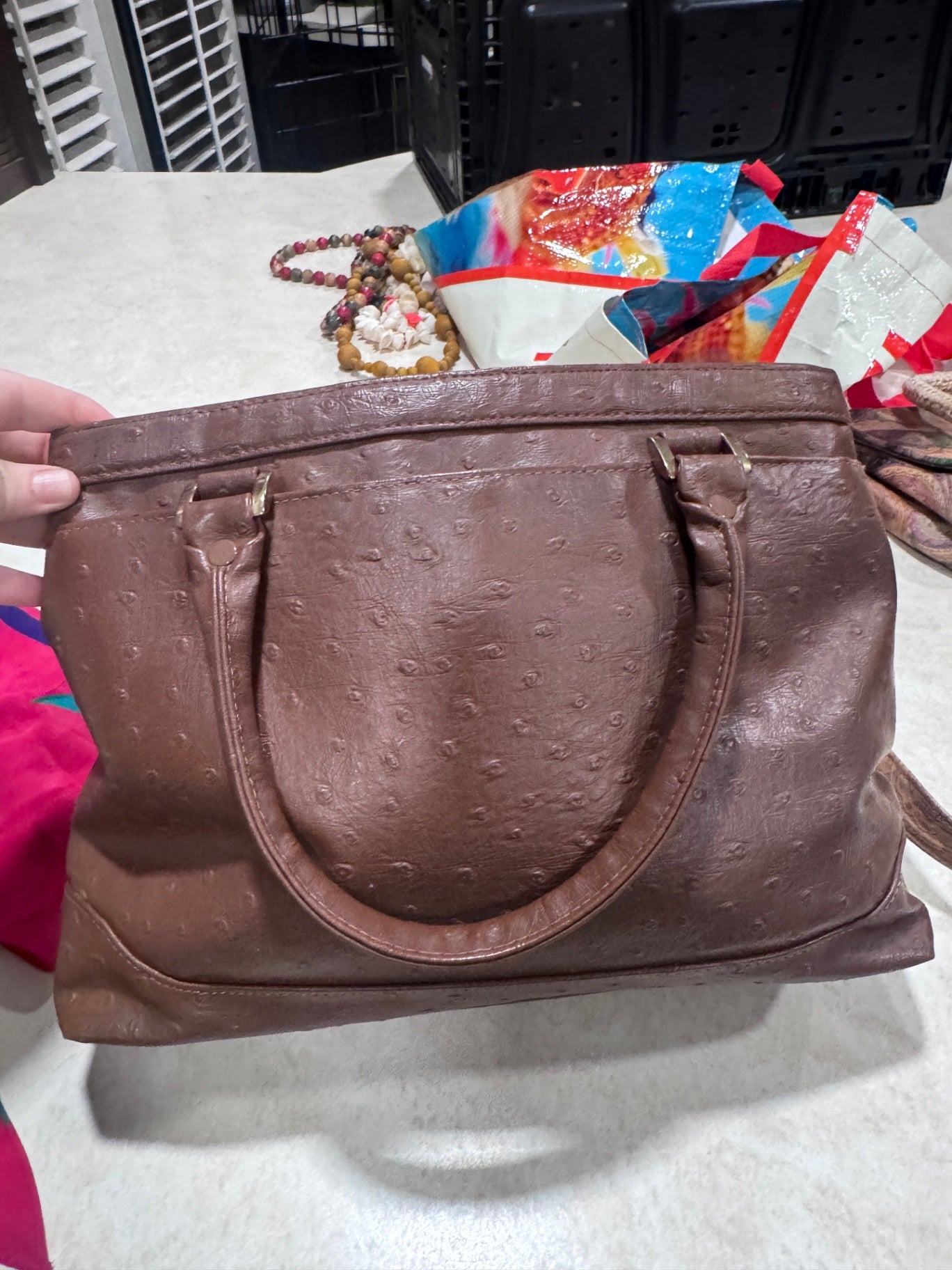 Vintage Bueno Faux Ostrich Leather Handbag