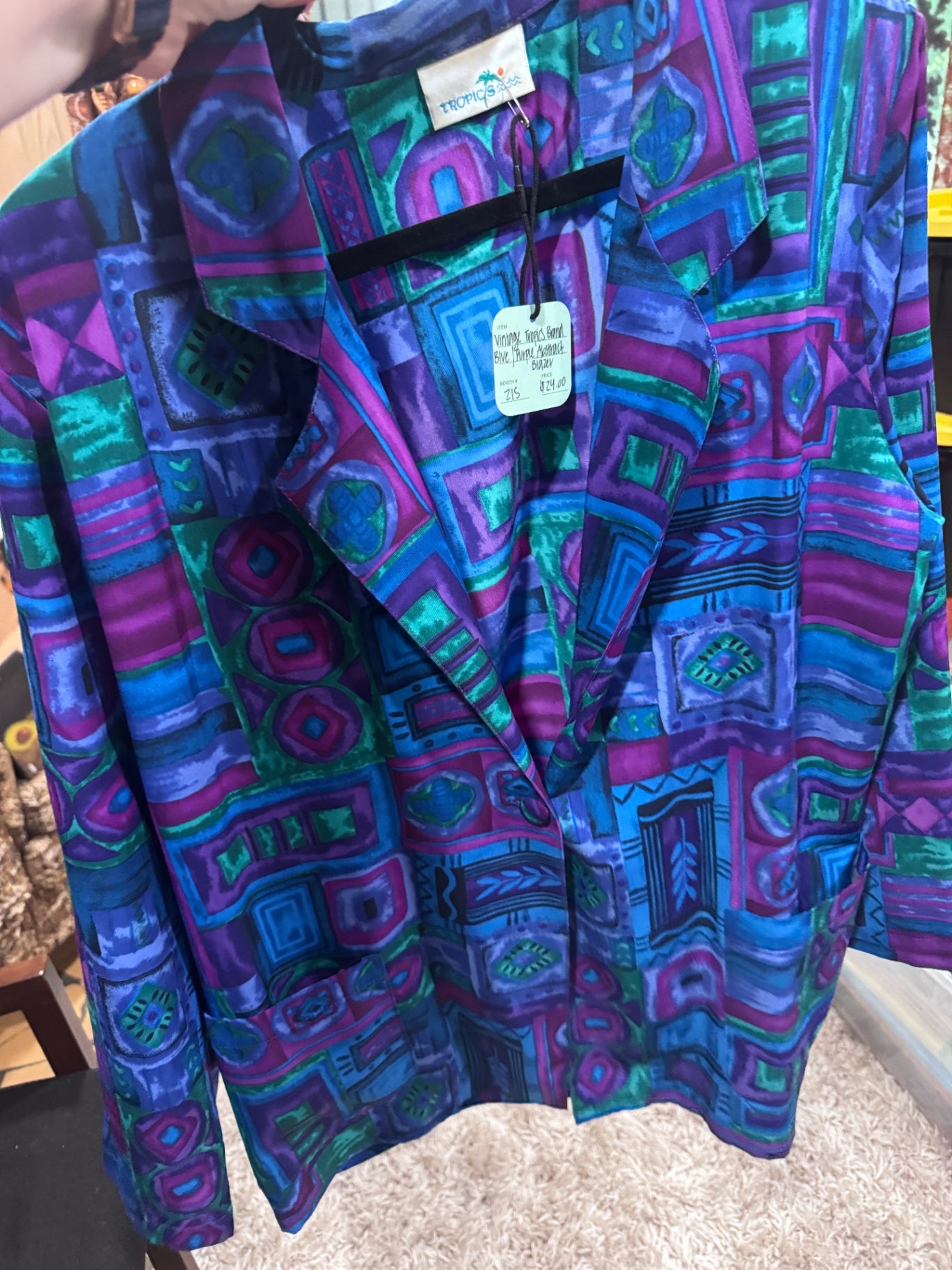 Vintage Tropics Brand Blue/Purple Abstract Blazer