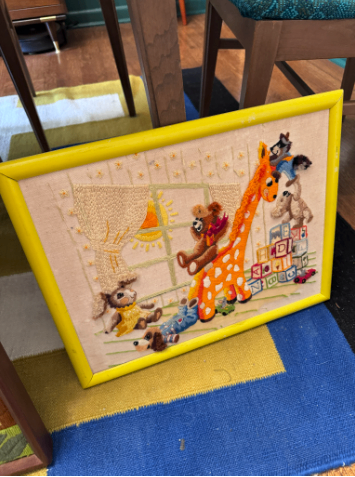 Vintage Framed Playtime for Toys Crewel