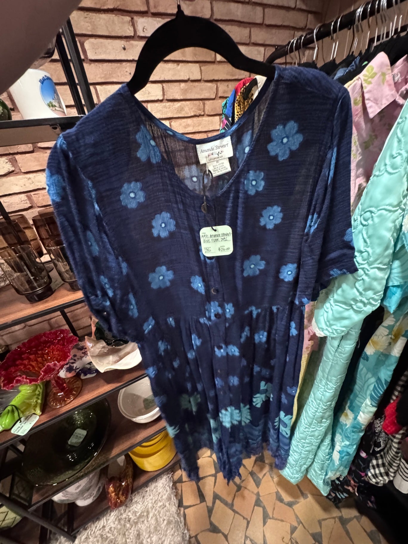 1990s Amanda Stewart Blue Floral Dress