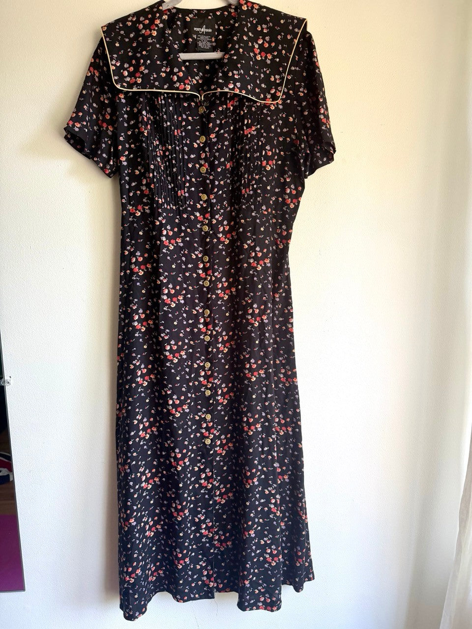 80s floral sailor collar dress