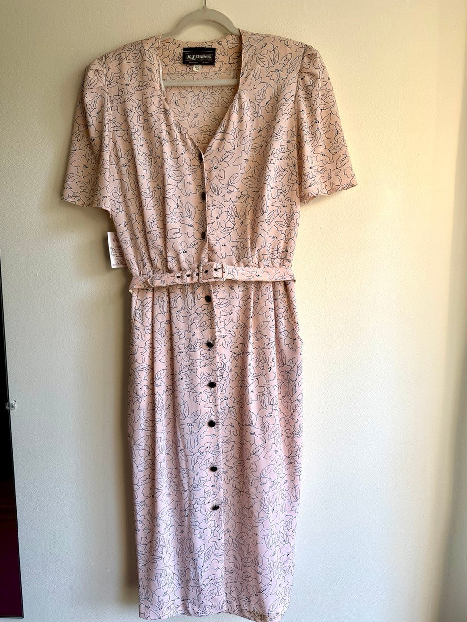 80s pink line flower dress w/ belt