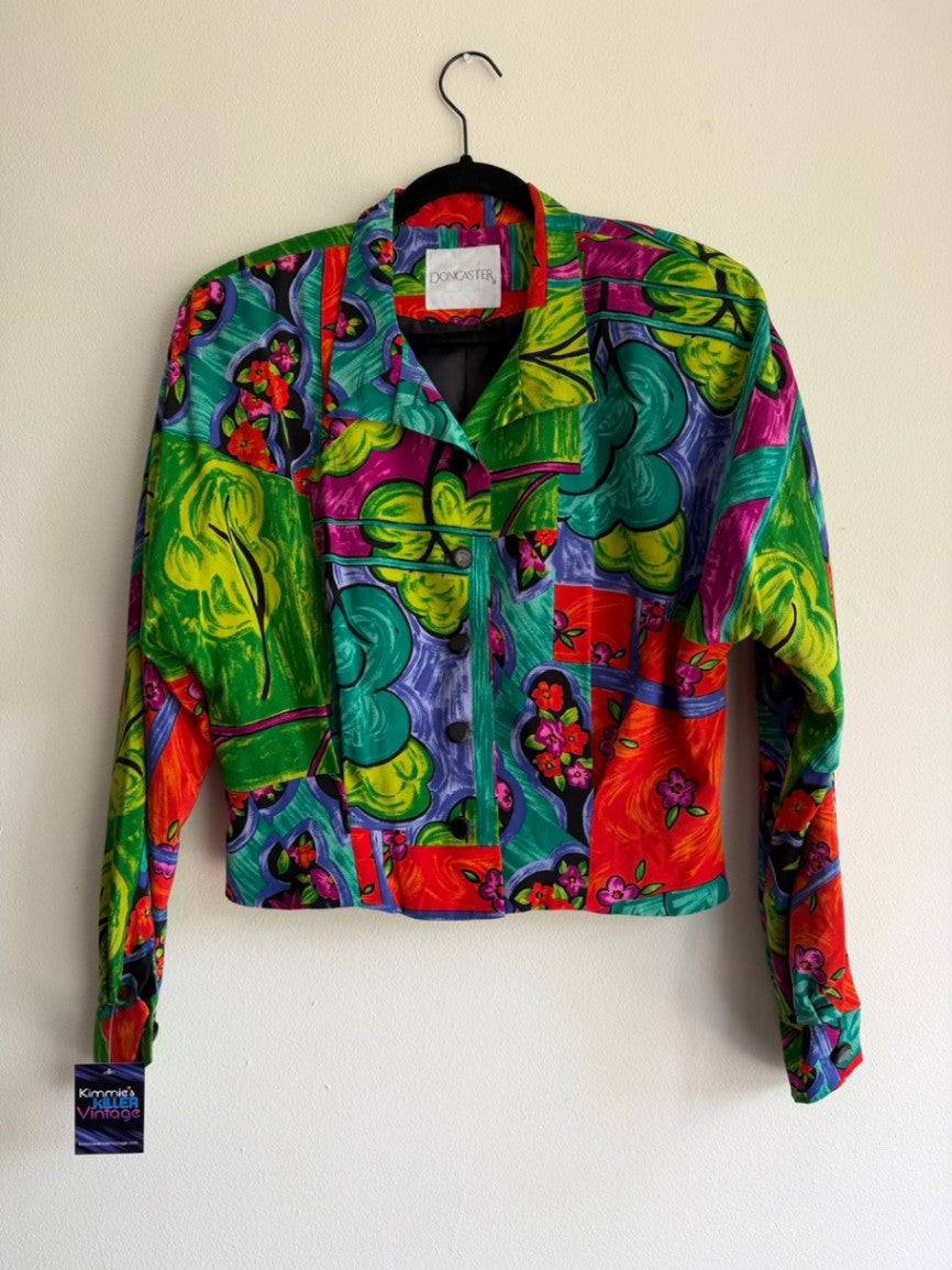 80s vibrant flower power silk blazer