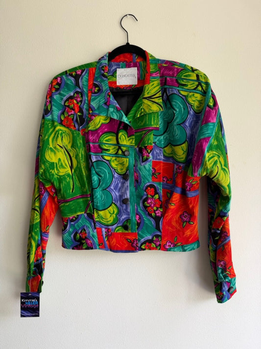80s vibrant flower power silk blazer