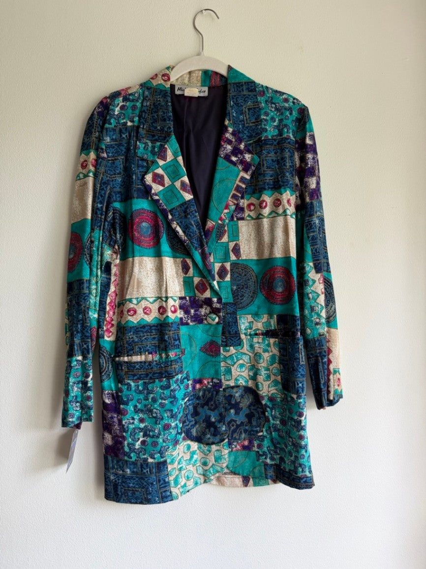 80s blue geometric blazer