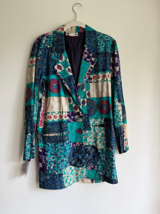 80s blue geometric blazer