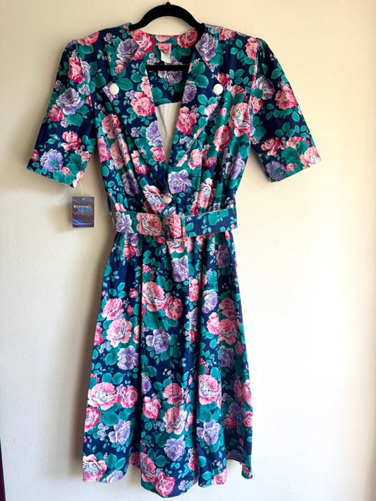 80s cotton bold floral dress